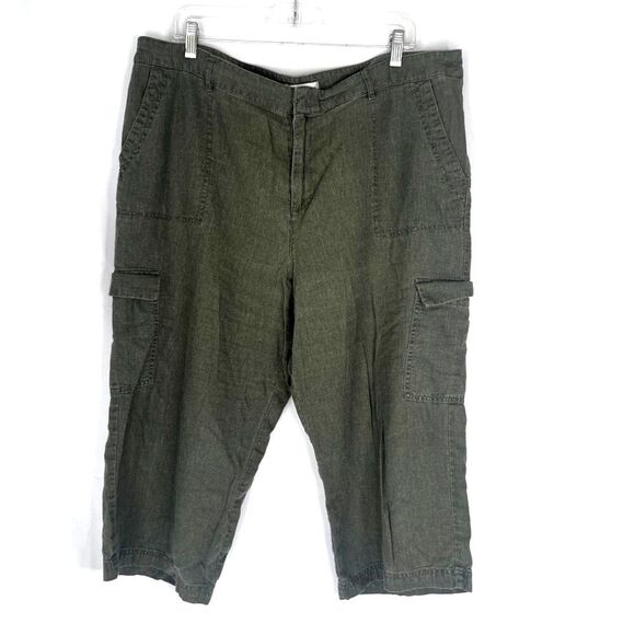 Christopher & Banks Army Green Linen Blend Cropped Casual Pants Size 16 - Picture 10 of 10